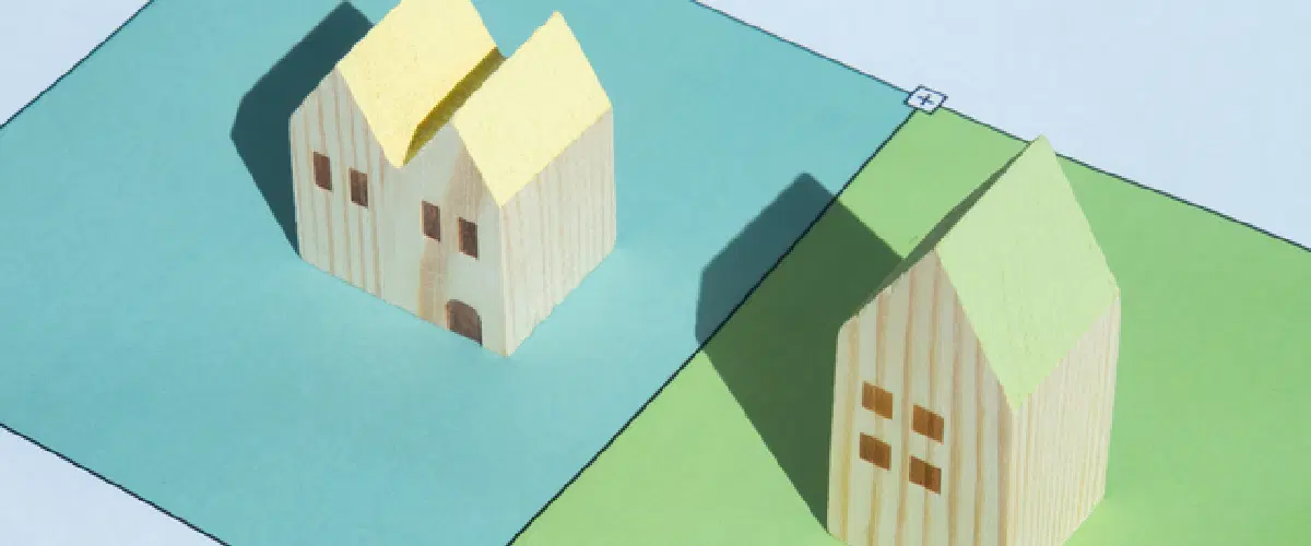 黄色い屋根と緑色屋根の小さな家模型